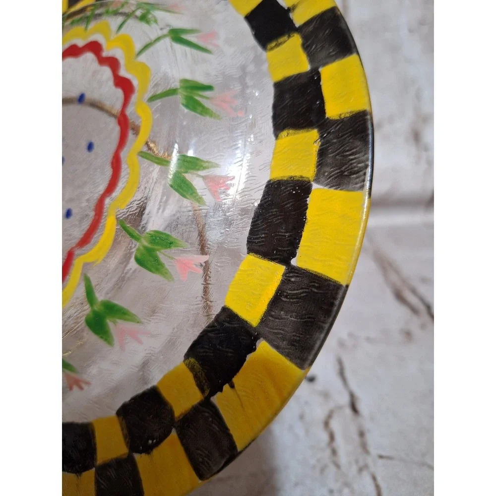 Vintage 1960's MacKensie-Childs Reverse Hand Painted Fused Glass Tulip Plate - Picture 7 of 12